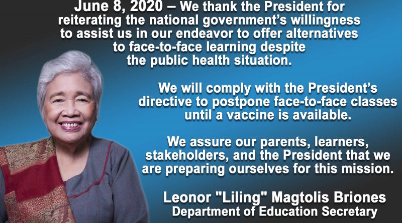 DepEd Secretary Postpones Face-to-Face classes until Vaccine is Available